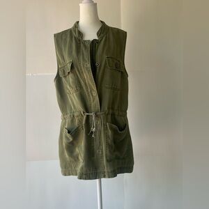 Sanctuary Women’s Olive Green Sleeveless Twill Utility Vest Jacket, Sz XL